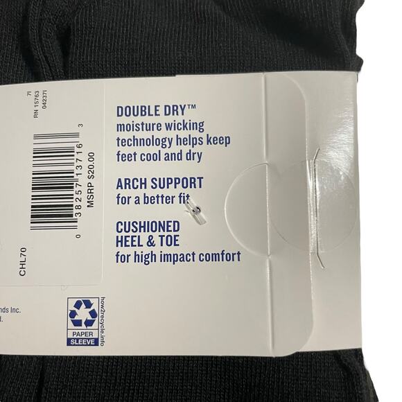 Champion Mens Black Crew Socks Double Dry Arch Support Cushioned Heel and Toe - Picture 8 of 8